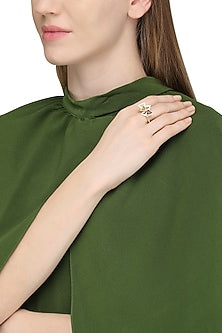 Gold Plated Pink Quartz Embellished Ring