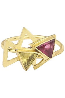 Gold Plated Pink Quartz Embellished Ring