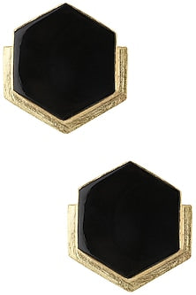Gold Plated Black Orchard Stud Earrings