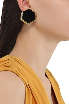 Gold Plated Black Orchard Stud Earrings