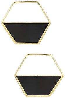 Gold Plated Black Airfoil Hoop Earrings