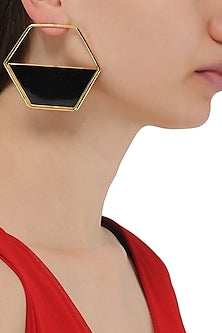 Gold Plated Black Airfoil Hoop Earrings