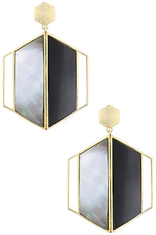 Gold Plated Black and White Egg Cell Earrings