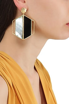 Gold Plated Black and White Egg Cell Earrings