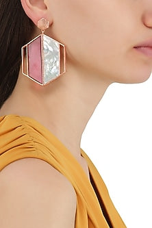 Rose Gold Plated Pink and White Egg Cell Earrings