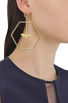 Gold Plated Hexagon Bee Dune Earrings