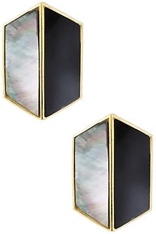 Gold Plated Black Egg Stud Earrings