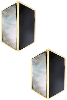 Gold Plated Black Egg Stud Earrings