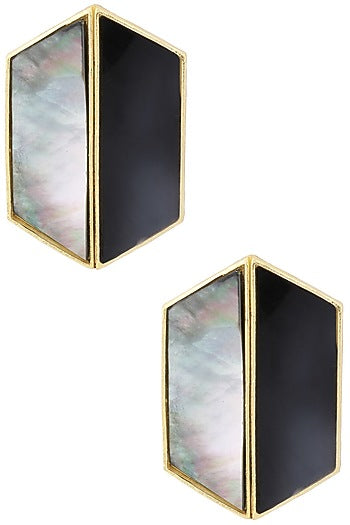 Gold Plated Black Egg Stud Earrings