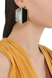 Gold Plated Black Egg Stud Earrings