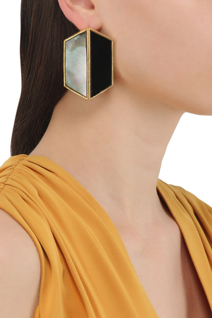 Gold Plated Black Egg Stud Earrings