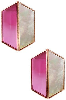 Rose Gold Plated Pink and White Egg Stud Earrings