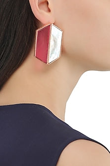 Rose Gold Plated Pink and White Egg Stud Earrings