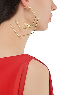 Gold Plated Double Line Killer Bee Hoop Earrings
