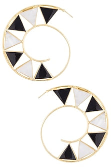 Gold plated black onyx and pearl stone hoop earrings