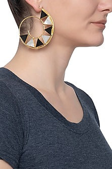 Gold plated black onyx and pearl stone hoop earrings