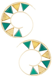 Gold plated green onyx and citrine stone hoop earrings
