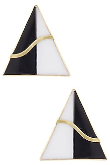 Gold plated black onyx and pearl stone earrings