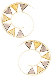 Gold plated smokey quartz and citrine stone hoop earrings