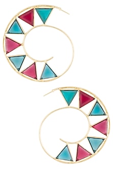 Gold plated blue and pink quartz stone hoop earrings