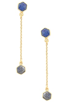 Gold Plated Lapis Stone Dangly Earrings
