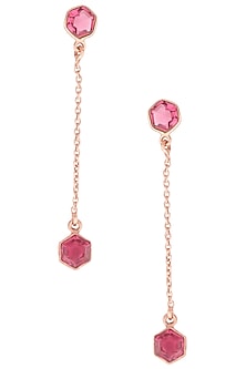 Gold Plated Hydro Pink Quartz Stone Dangly Earrings
