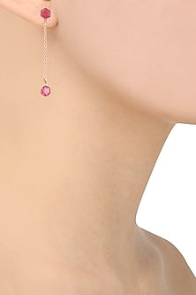 Gold Plated Hydro Pink Quartz Stone Dangly Earrings