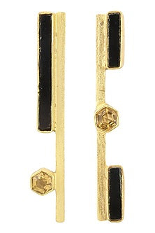 Gold Plated Black Onyx and Hydro Citrine Bee Earrings