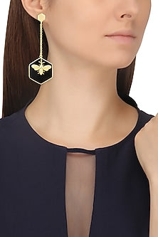 Gold Plated Hexagonal Onyx Stone Bug Earrings
