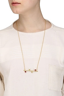 Gold Plated Hydro Pink Quartz Hexagon Pendant Neckpiece