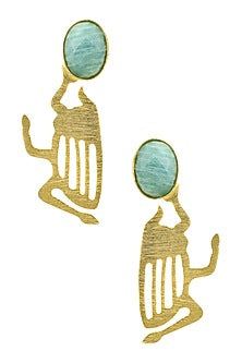 Gold Plated Amazonite Semi Precious Stone Statement Earrings
