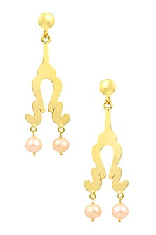 Gold Plated Peach Pearls Statement Earrings