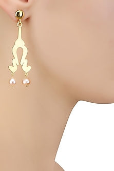 Gold Plated Peach Pearls Statement Earrings