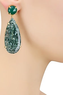 Gold Plated Moss Agate Semi Precious Stone Statement Earrings