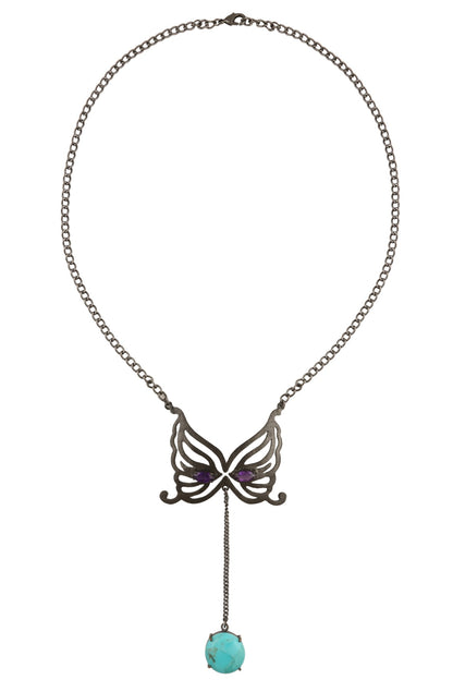 Black Plated Amethyst and Turquoise Mask Pendant Necklace