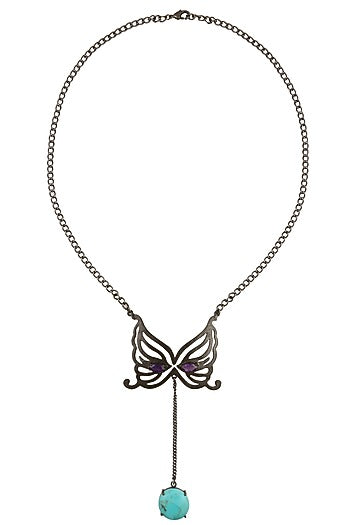Black Plated Amethyst and Turquoise Mask Pendant Necklace