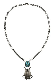 Black Plated Blue Mohave Turquoise Insect Pendant Statement Necklace