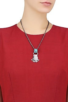 Black Plated Blue Mohave Turquoise Insect Pendant Statement Necklace