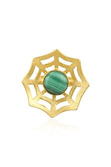 Gold Plated Malachite Semiprecious Stone Statement Spider Ring