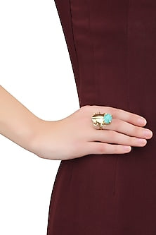 Gold Plated Amazonite Semiprecious Stone Statement Beetle Ring