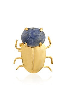 Gold Plated Sodalite Semiprecious Stone Statement Beetle Ring