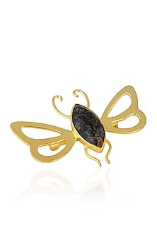 Gold Plated Petersite Semiprecious Stone Statement Brooch