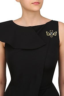 Gold Plated Petersite Semiprecious Stone Statement Brooch