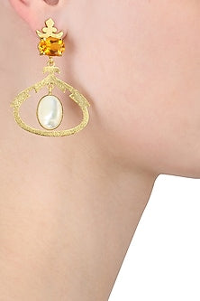 Gold Plated Empress's Citrine and Mother Of Pearls Earrings