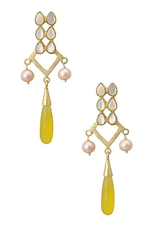 Gold Plated Empress's Mother Of Pearls and Yellow Onyx Drop Earrings