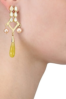 Gold Plated Empress's Mother Of Pearls and Yellow Onyx Drop Earrings