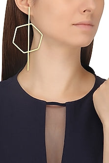Gold Finish Hexagon Stinger Earrings