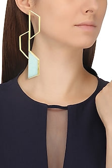 Gold Finish Amazonite Trapezium Bee Earrings