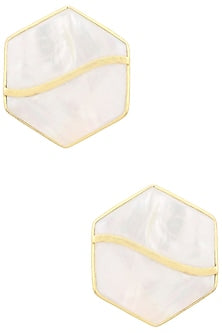 Gold Finish White Mother Of Pearl Hexagon Earrings