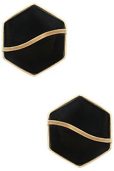 Gold Finish Black Mother Of Pearl Hexagon Earrings